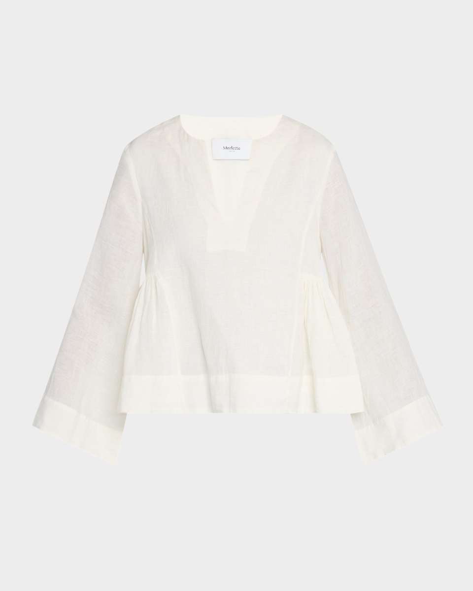 Mystica Ruched Linen Blous